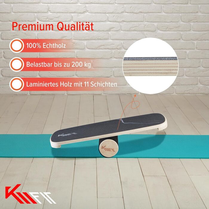 Дерев'яна баланс-дошка KM-Fit для координації та рівноваги | Індоор скейтборд, серфборд | Тренажер для сили та рівноваги