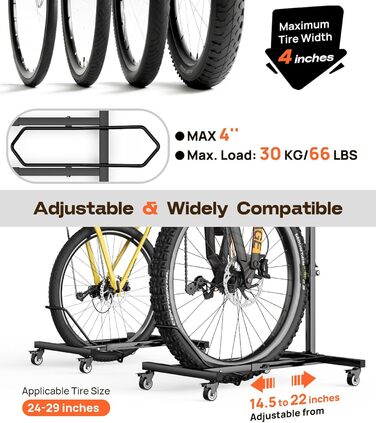 Підставка для велосипеда Housolution вертикальна з колесами, регульована по висоті, без свердління, для гаража та квартири, вантажопідйомність до 80 lbs, 1 шт.