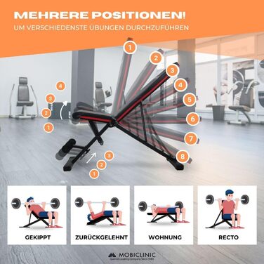 Складана лавка для фітнесу Mobiclinic Flexfit, регульована спинка і сидіння, до 200 кг, для домашнього тренування, європейський бренд, багатофункціональна
