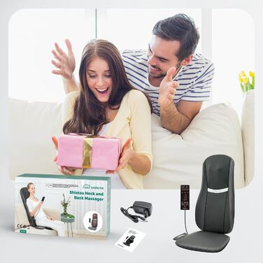 Масажне крісло Snailax з функцією шиацу, масажер спини та шиї з підігрівом, масажна підстилка з вібрацією, подарунок для жінок та чоловіків XL