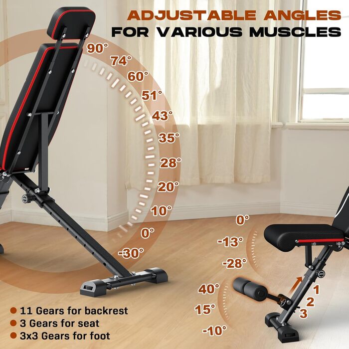 Складана лава для тренувань Roygym, багатофункціональна, з регульованою спинкою, для загальної фізичної підготовки, витримує до 400 кг (чорна з підголівником)