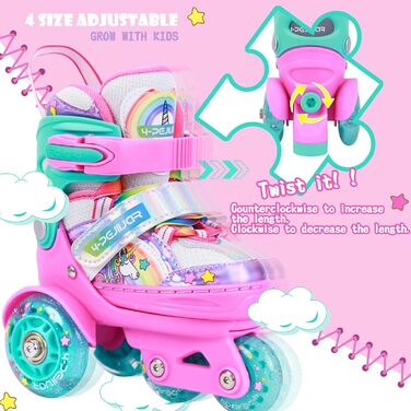 Дитячі ролики Kinder Einhorn для дівчаток, 3-6 років, з підсвічуванням, регульовані, 4 колеса, для початківців, рожеві