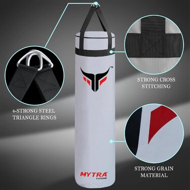 Боксерський мішок Mytra Fusion підвісний, порожній для боксу, MMA, Muay Thai, карате – 2 розміри, 152 см (білий)