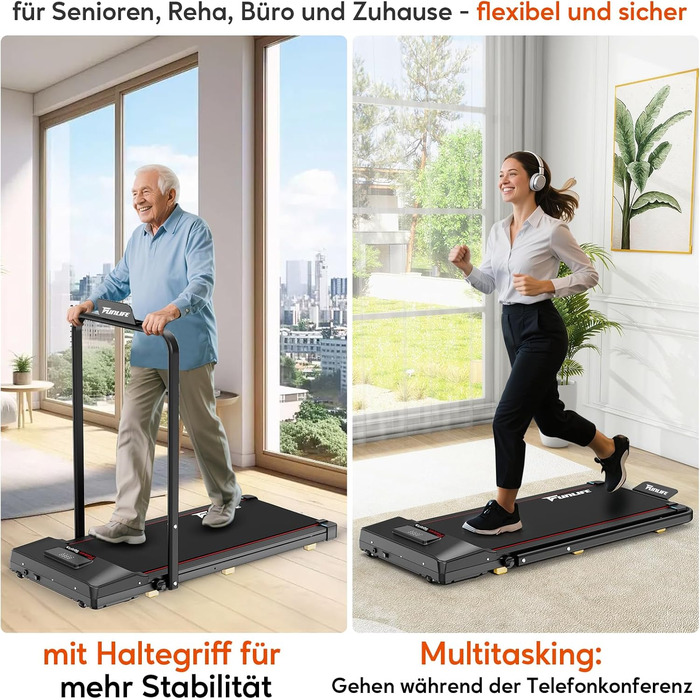 Біговий доріжка для дому та офісу, складний Walking Pad та стіл-біговий доріжка 3-в-1, тихий та компактний, з пультом дистанційного керування та амортизацією, Desk Treadmill, 1–8 км/год, FunLife F1 Blue