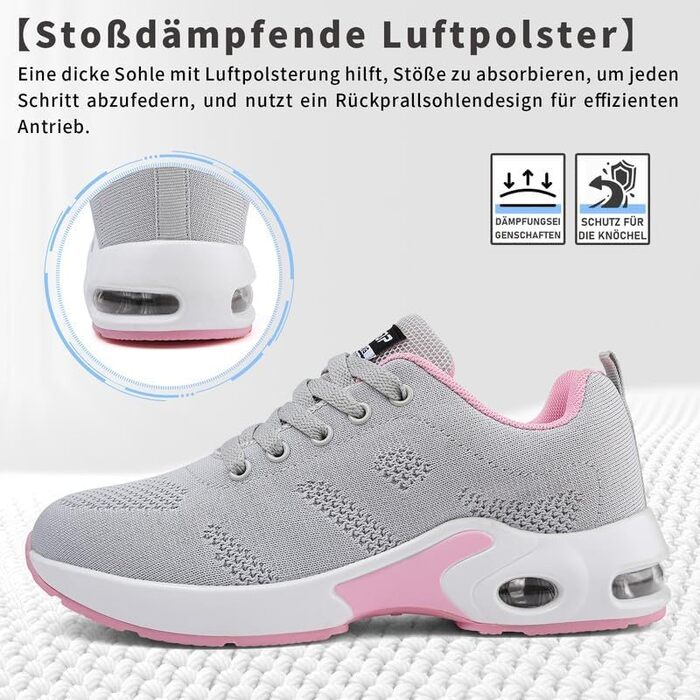 Жіночі кросівки для бігу та ходьби: спортивні, дихаючі, з ортопедичною підтримкою, підошва з повітряною подушкою, для залу та вулиці, сірі та рожеві, розмір 38 EU