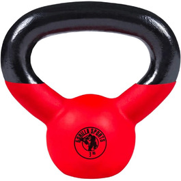 Кетлбел GORILLA SPORTS 3 кг – гіря з чавуну у вініловому покритті для фітнесу, тренажерного залу та силових тренувань