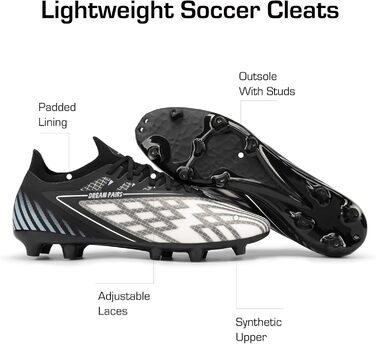 Футбольні бутси DREAM PAIRS для чоловіків, професійні, зі штирями, для гри на траві, чорно-білі, 39 EU
