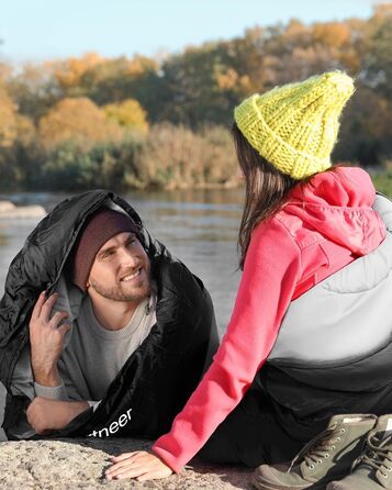 Сплячий мішок Outdoor Sportneer для дорослих та дітей - легкий, зручний для кемпінгу, походу, рюкзака. Розмір 220x75 см, чорно-сірий