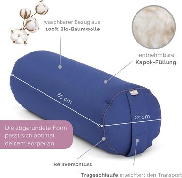 Болстер для йоги Bodhi ECO з наповнювачем з капоку, знімний чохол із 100% органічної бавовни, подушка для йоги 65x22 см, чорний, для відновлювальної йоги