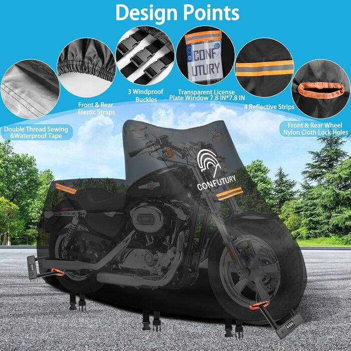 Мотоциклетний гараж Motorrad Garage Winterfest: захист від холоду та вологи, 600D Oxford, для зберігання мотоцикла, з вікном для номерного знаку, водонепроникний, з відбиваючими смугами, для використання на вулиці та в приміщенні (195x95x110 см)