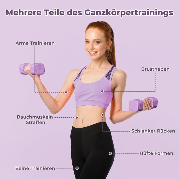 Набір гантелей Dripex регульовані 5 кг x2 або 2.5 кг x2, 6 швидкознімних дисків 0.5 кг/0.25 кг (фіолетовий, 2.5 кг x2)