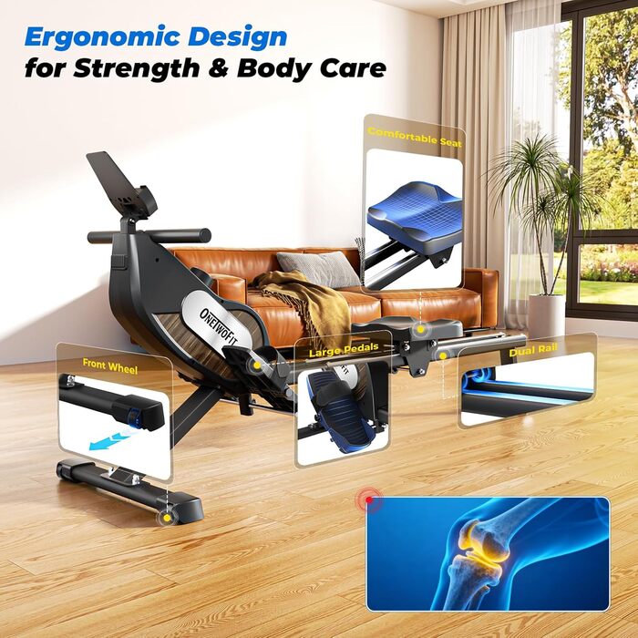 ONETWOFIT: Велоергометр для дому, складаний Pro, степер, тренажер, крос-тренажер, 16 рівнів опору, максимальне навантаження 160 кг, сумісний з додатком, чорний