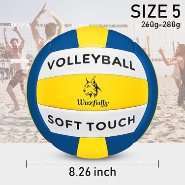 Волейбольні м'ячі Wuzfully Soft Touch для залу та пляжу, розмір 5, блакитно-жовті