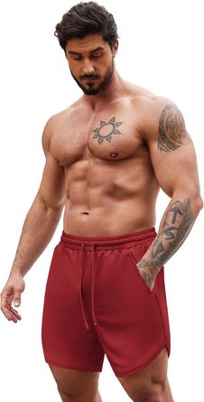 Шорти чоловічі COOFANDY літні, 2 шт. (S, бордовий/чорний) з гумкою, кишенями, для спорту та відпочинку