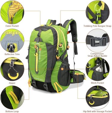 Водонепроникний туристичний рюкзак Fesjoy 40 л для кемпінгу, походів, ноутбука, чоловіків та жінок