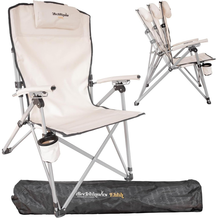 Дитячий складний стілець для кемпінгу Dieckkiners Ehlin, сталевий, регульована спинка, для балкону, саду, тераси, зелений/бежевий