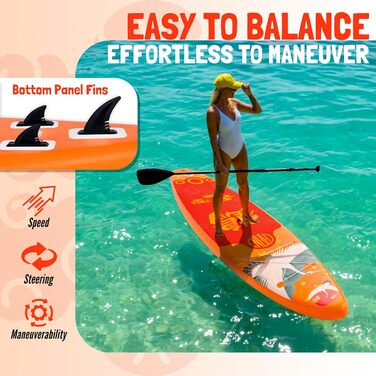 SUP дошка FEATH-R-LITE для дорослих, ультралегка, широка, стійка, з аксесуарами (помпа, весло, сумка), помаранчева