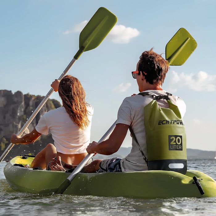 Водонепроникний мішок ECHTPower Dry Bag 20L: мішок для плавання, каякінгу, SUP (зелений)