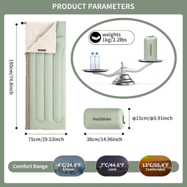 Спальний мішок Naturehike для дорослих та дітей, 3-4 сезони, водонепроникний, 190 x 75 см, зелений