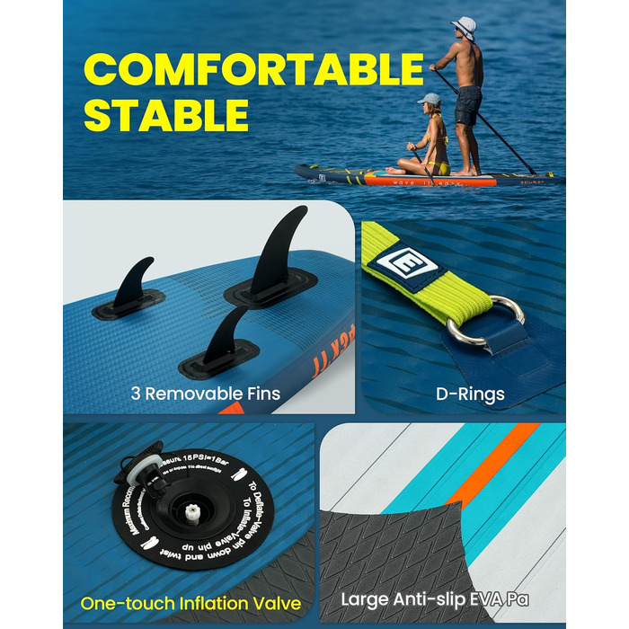 Надувне SUP-борд (Stand-Up Paddle Board) широкого профілю, знімною пінною та насосом, для подорожей (темно-синій)