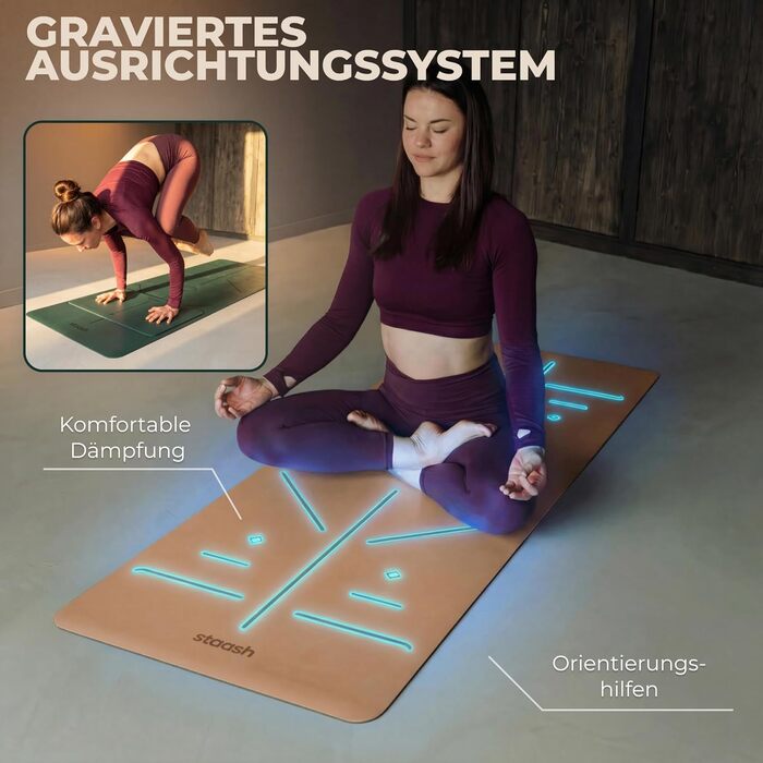 Преміум набір для йоги STAASH: антиковзкий килимок з PU та натурального каучуку (4,5 мм), рушник, ремінь та наколінник, Мока-бежевий