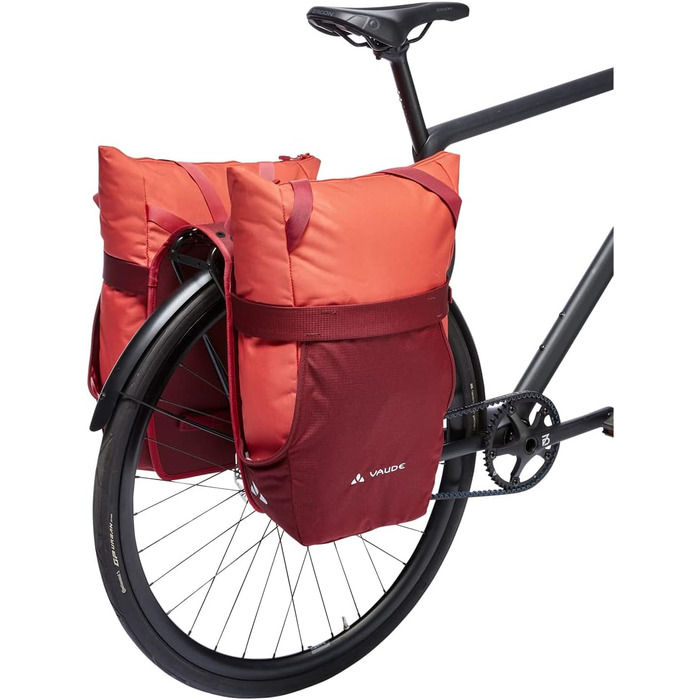 Велосумка VAUDE TwinShopper 44 л, зручна шопер-сумка, окреме використання, водонепроникна, з дощовиком, універсальний розмір, червона