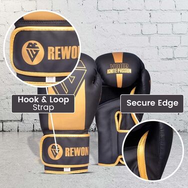 Боксерські рукавички для тренувань і спарингів, MMA, кікбоксингу, Муай Тай, 14oz, чорні/золоті