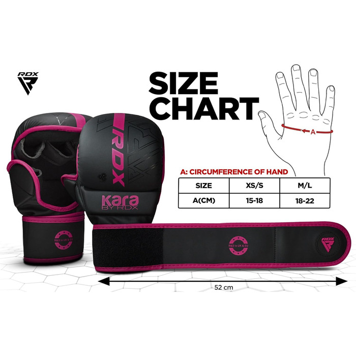RDX MMA рукавички для бойових мистецтв, рожеві, XS-S, шкіра Maya Hide, для греплінгу, спарингу, муай тай, кікбоксингу, фріфайту та боксу