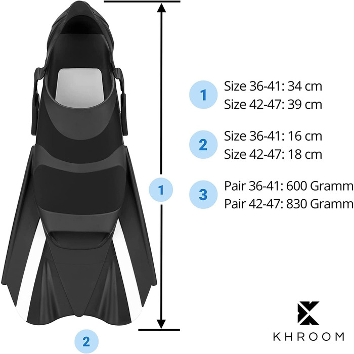 Khroom Регульовані короткі ласти для дорослих 36-47, для плавання та снорклінгу, преміум якість, з сумкою, Італія