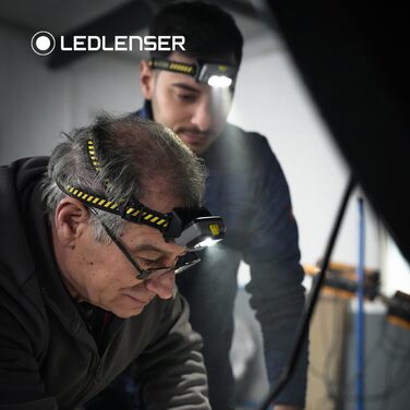Ліхтар налобний Ledlenser HF4R Work 500 Lumen, акумуляторний, водонепроникний IP68, з червоним світлом, чорний/жовтий