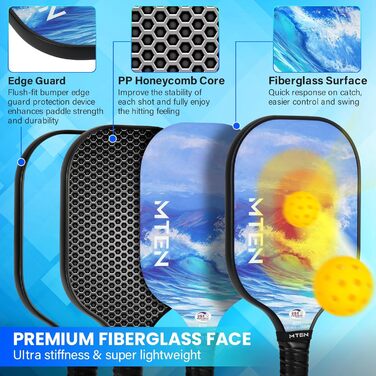 Набір для піклболу з ракетками та лопатками з фіброскла, сертифікований USAPA, блакитний (4 шт.)