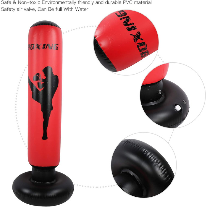 Надувний боксерський мішок 170 см для силових тренувань, чорно-червоний PVC, для чоловіків, жінок, хлопчиків та дівчаток
