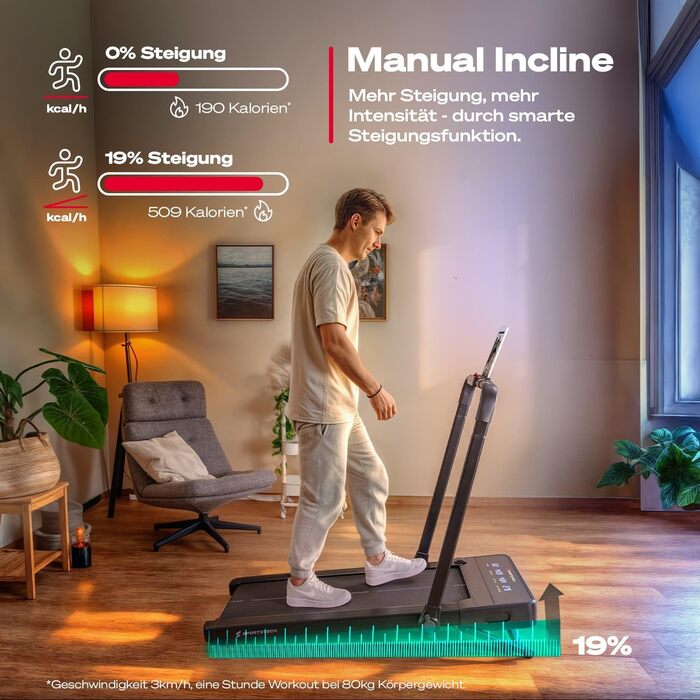 Sportstech Walking Pad: біговий килимок для дому та офісу з регулюванням нахилу до 19%, LED-дисплеєм, компактний та тихий, сумісний з додатком, швидкість до 12 км/год, sPad500/1000 sPad1000