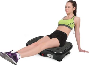 Вібраційна платформа для фітнесу з LCD-дисплеєм та пультом, 2 резинки, Bluetooth-динамік, чорно-білий (чорний)