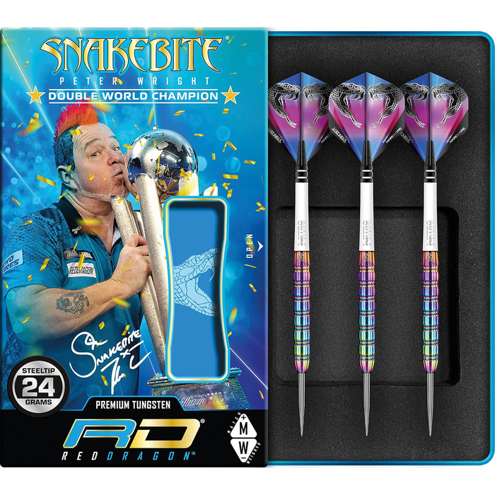 Професійний дротик Red Dragon Peter Wright Snakebite 1, вольфрамовий, 24 г, з крилами та стержнями