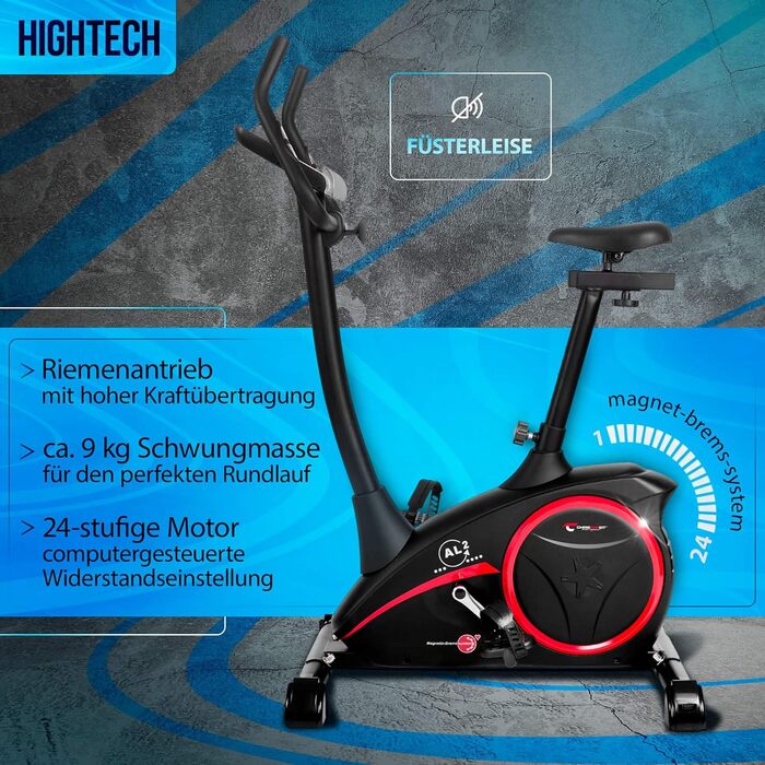 Велотренажер Christopeit AL 2 / AL 2 S, до 150 кг, 24 рівні опору, магнітна система гальмування 9 кг, тихий, Soft-Touch комп'ютер AL 2 S Digital, чорний
