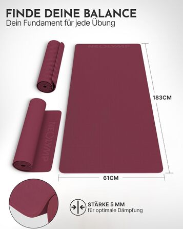 Йога мат NEOLYMP: неслизька, для захисту суглобів – килимок для фітнесу та йоги 183x61 см з PVC, фіолетовий колір. З подарунком: E-book та відеоуроки