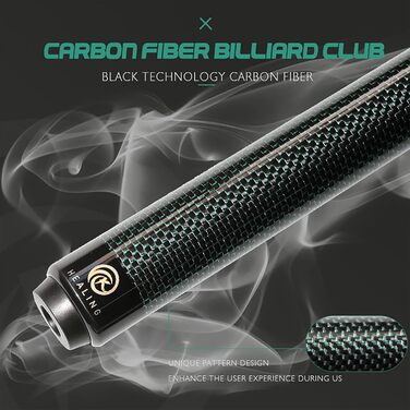 Кю Billardqueue KHEALING з карбону, 58 дюймів, 1/2-дюймова структура, 3-зубчастий з'єднувальний елемент, 12.4 мм наконечник, 540-567 г, для професійних гравців у більярд (зелений)