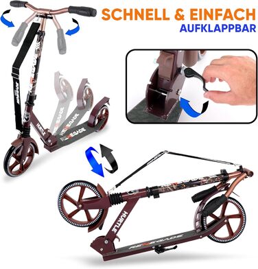 Міський ролер Hurtle Roller Kinder 10 років – складаний та регульований за висотою (84–98 см), самокат для дітей та дорослих з підставкою, з ремінком, до 100 кг (Royalbaum)