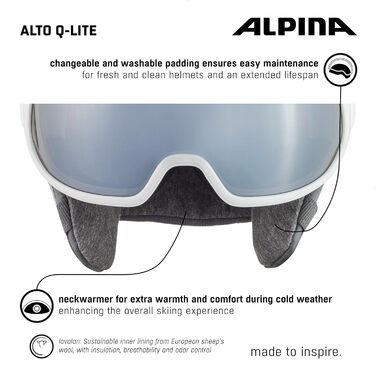 ALPINA ALTO Q-LITE – Безпечний ударопоглинаючий лижний шолом із контрастним візором для дорослих, білий матовий, 51-55 см