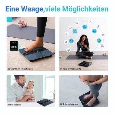 Електрична вага Etekcity для вимірювання жиру та м'язів, з великим дисплеєм, вимірювання частоти серця, USB-зарядка, підтримка Bluetooth/Wifi, 180 кг, 0.05 кг, підтримка безлічі профілів користувачів в додатку, темно-синій колір