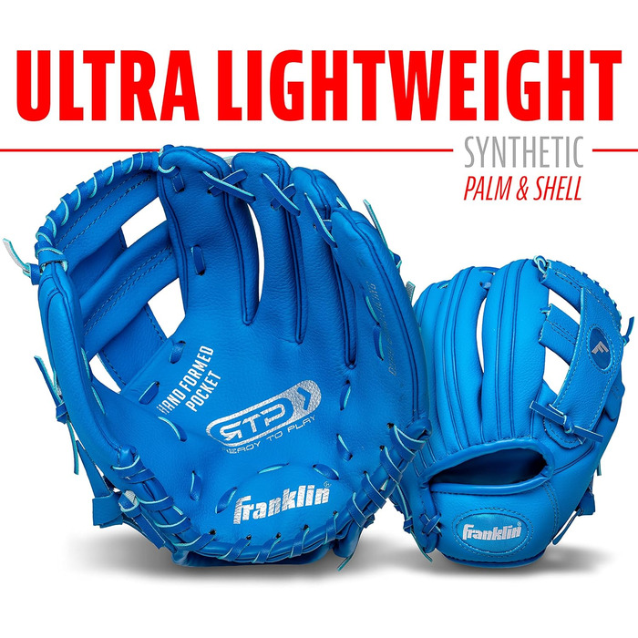 Рукавичка для бейсболу Franklin Sports RTP Kinder Teeball (24,1 см, права рука, королівський синій) + м'яч - дитячий набір для ті-болу для хлопчиків та дівчаток
