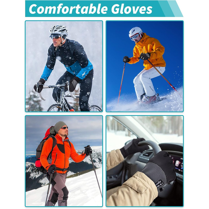 Becellen Велосипедні рукавички чоловічі зимові безпальцеві термо рукавички з сенсорним екраном, неслизькі для велосипеда, мотоцикла, бігу, катання на лижах, активного відпочинку (чорні)