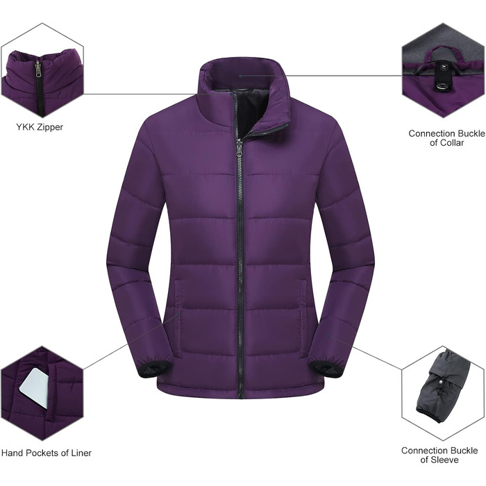 Жіноча куртка 3 в 1 Mountain: вітронепроникна, тепла, для зими та катання на сноуборді. З капюшоном, для походів та активного відпочинку. Колір: темно-фіолетовий (S)
