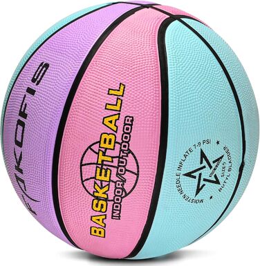 Баскетбольні м'ячі FAKOFIS: розміри 5 та 3, для гри на вулиці та в залі, тренування, дорослі. 3 кольори: блакитний, рожевий, фіолетовий