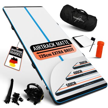 Надувний гімнастичний мат Airtrack Matte для акробатики та боді-гім the (500 x 120 x 10 см), матовий, з електричним насосом, сумкою та ремкомплектом