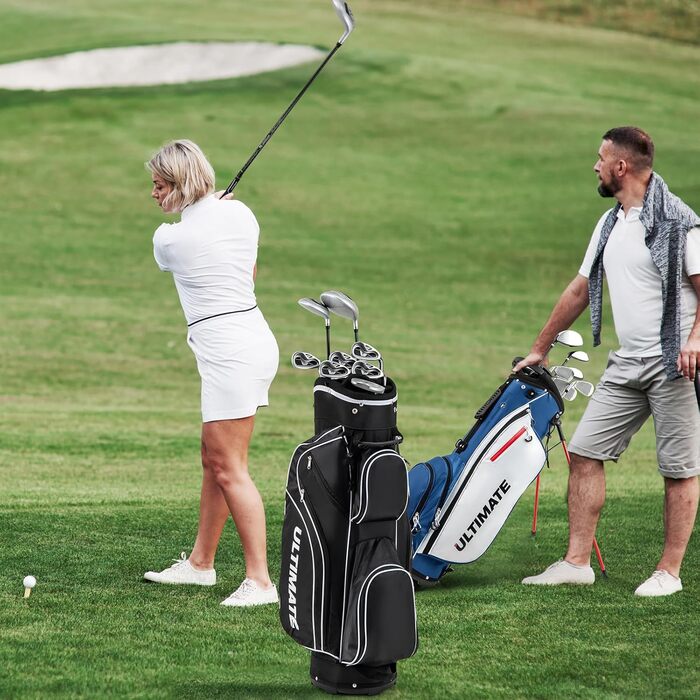 GYMAX Комплект жіночих гольф-клунів, 9-ти частинний: 3 дерева (#1,3,4), 5 залізо (#6,7,8,9,PW) та 1 паттер, з сумкою-стійкою та дощовим захистом (Чорний)