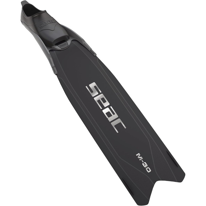 Ласти SEAC M-30 для фридайвінгу та спеарфішингу з змінними лопатями. Довгі ласти з технополімеру, м'яка підошва з двома матеріалами, кут 30°, підходять для занурень з пневматичним обладнанням. Чорний/Сірий, розмір 47/48