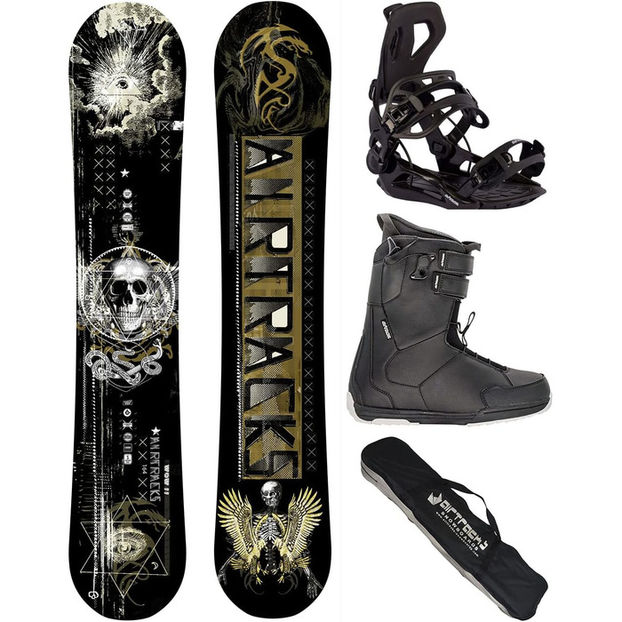 Набір для сноубордингу Airtracks: чоловічий сноуборд Freeride/Freestyle Carbon Wide Hybrid Rocker 164 см + кріплення Master + черевики Master QL 45 + чохол