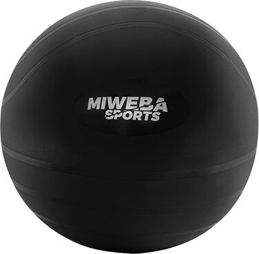 Гімнастичний м’яч Miweba Sports GB-100, 65 см, до 400 кг, чорний, PVC, ергономічний фітнесбол для тренувань, офісу та сидіння